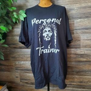 Port & Company Jesus Personal Trainer Mens Size 2XL Black & White